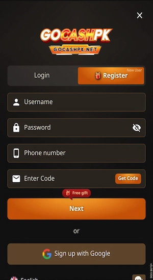 GOCASH PK Game Register